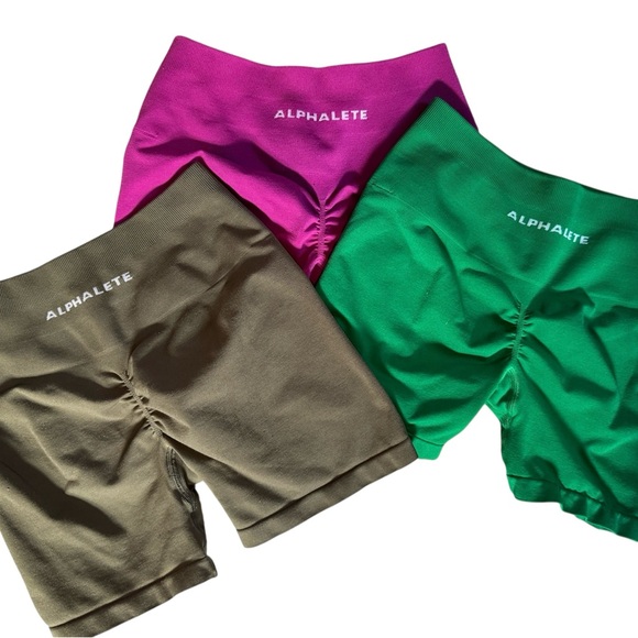 Alphalete Women's Bike Shorts - Pink, Green, and Tan - Picture 1 of 1